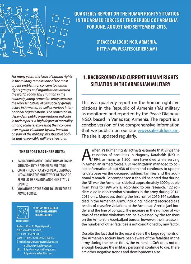 Quarterly Report on the Human Rights Violations in the RA Military Forces