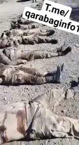 #Azerbaijan social media published a new video showing 19 #Armenia|n dead bodies, some of them handcuffed & others naked. It’s apparent that at least 4 handcuffed soldiers were war prisoners before being killed. IMPUNITY & INTL BLINDNESS BRING NEW CRIMES & TRAGEDIES TO #KARABAKH.